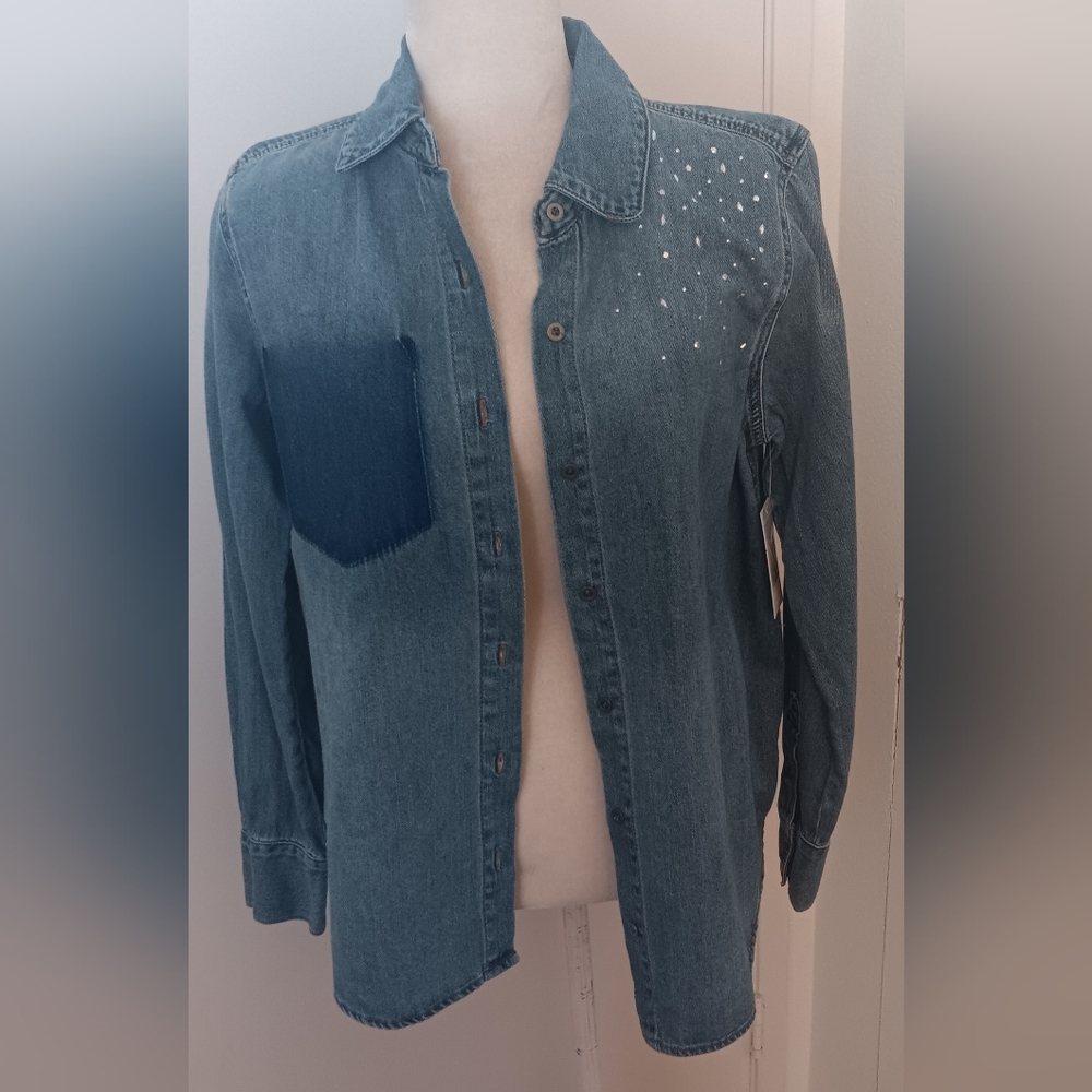 Jessica Simpson Blue Button Down Shirt with Rhinestone Accents